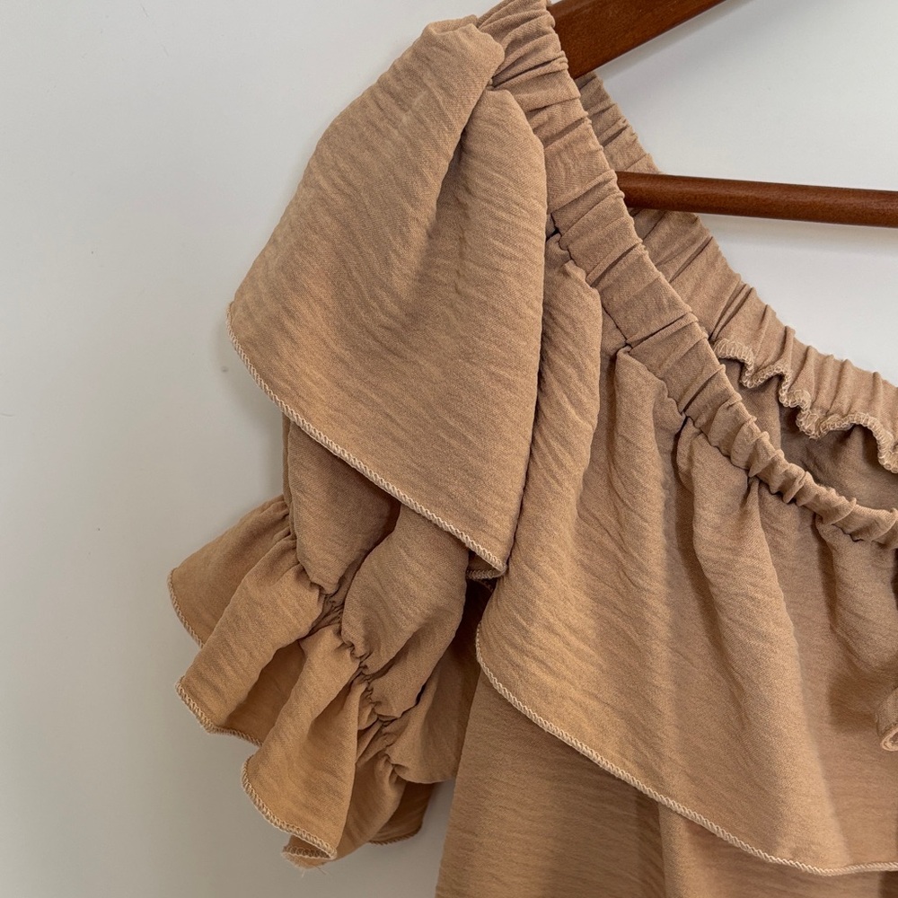 Tan Off-Shoulder Ruffle Blouse - Picture 5 of 9